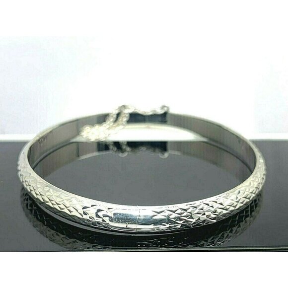 Sterling Silver Jewelry Women's Bangle Bracelet Checkered 6.7mm Wide 7'' - Picture 2 of 12